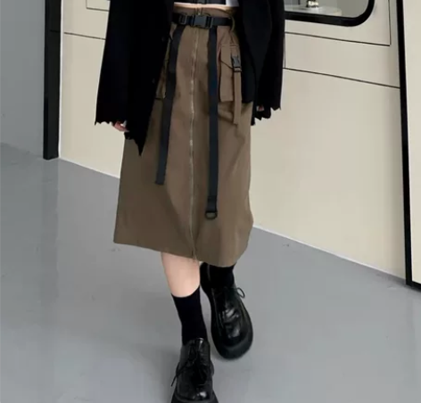 黑泽玄七微胖大码半身裙,小众设计感机能工装...