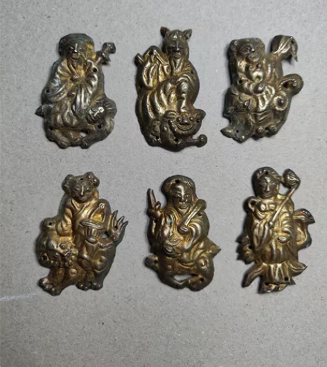 帽花人物帽花八仙人物银鎏金帽花民俗老物件老...