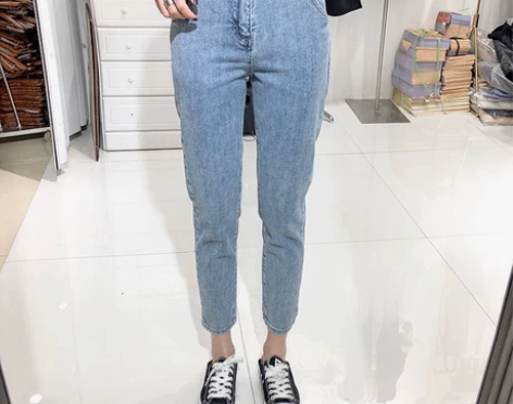 微弹萝卜裤!高腰显瘦牛仔裤女垮裤九分牛仔铅...