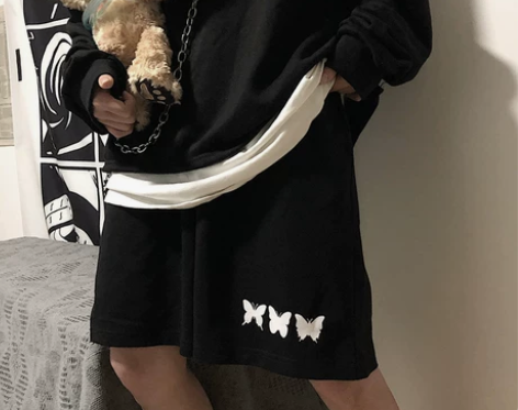 裤子女夏季韩版ins复古暗黑系蝴蝶休闲裤宽...