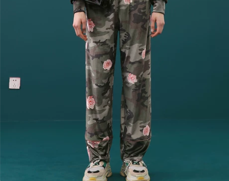 CRZ潮牌海洋印花裤子复古休闲阔腿裤子 感...