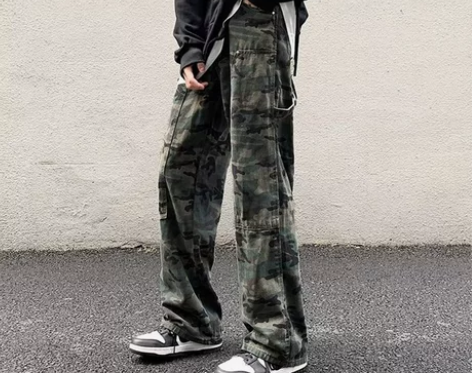 美式vibe裤子ins高街潮牌迷彩拼接工装...