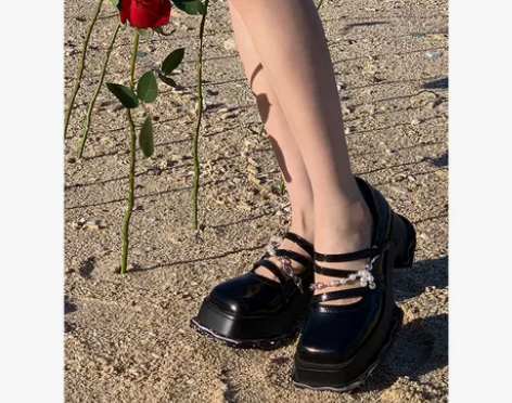 芭比姨 厚底玛丽珍鞋女夏珍珠法式松糕鞋复古...