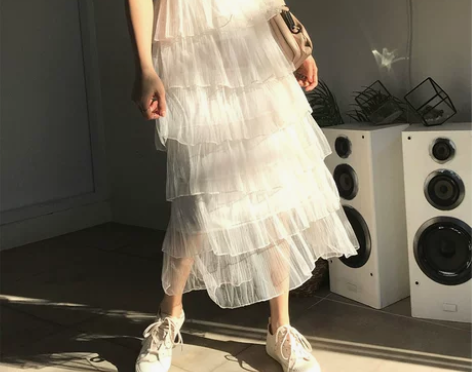 蛋糕裙半身裙秋女新款中长款高腰百搭百褶a…...