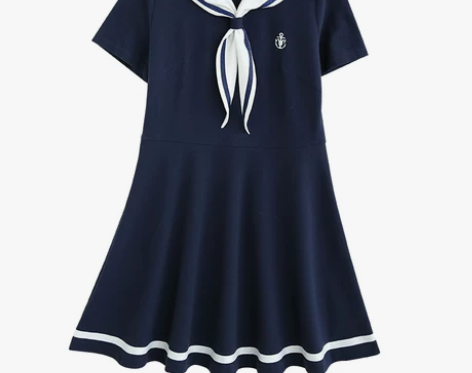 海军风连衣裙水手服学院风少女大童日系韩版海...