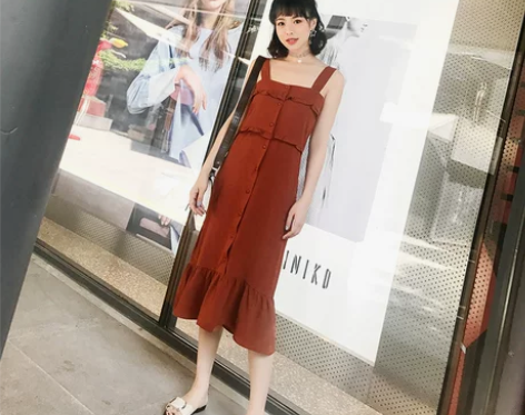 pphome裙子18文艺复古矮个子宽肩带连...
