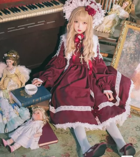 出人形夜lolita 洛丽塔洋装op 红色...