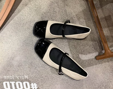 小香风一字扣带拼色玛丽珍鞋女2022夏季新...