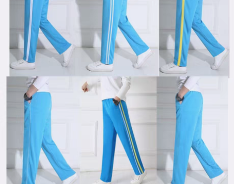 包邮天蓝色大码校服裤子男两条杠高中学生裤运...