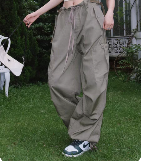 BeerBro美式复古街头高街辣妹工装裤女...
