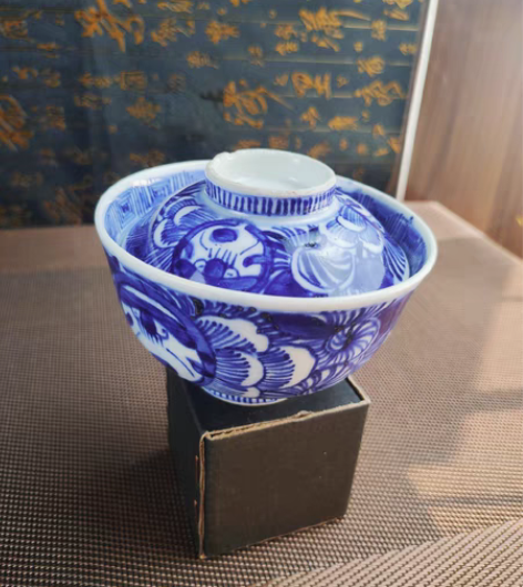 包邮日本回流瓷器#古伊万里青花达摩老盖碗 ...