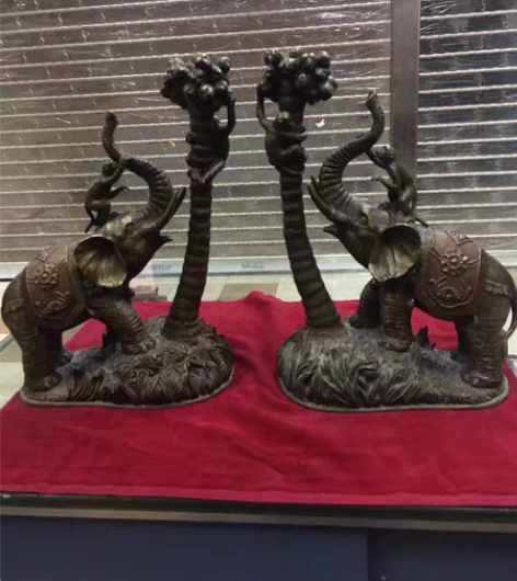 泰国回流大象铜摆件一对,包漿老旧自然工艺精...