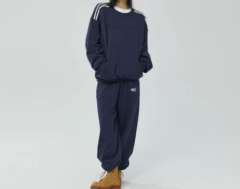 NECY学院风双杠凸印基础卫衣束脚休闲裤套...