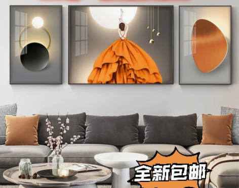工厂定制客厅装饰画沙发背景墙画三联壁画简约...
