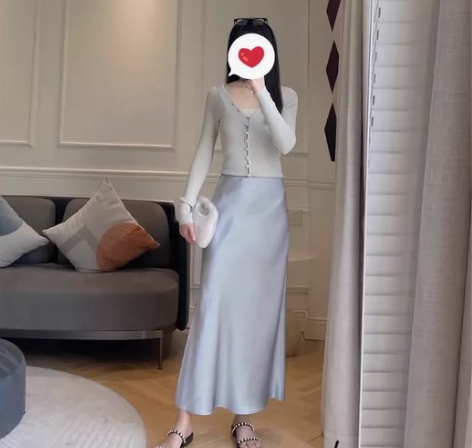 缎面海蓝鱼尾长款半身裙 (线下买的,效果图...