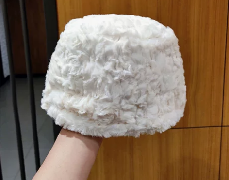 毛绒绒保暖显脸小水桶帽女秋冬韩版兔毛混纺英...