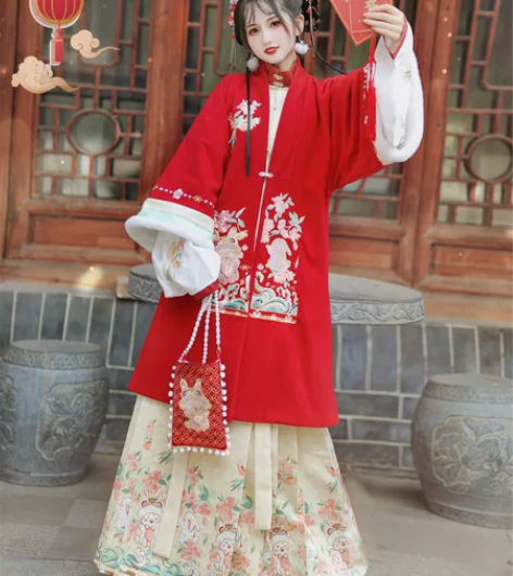 汉旭原创汉服女冬季明制马面裙披袄加绒加厚瑞...
