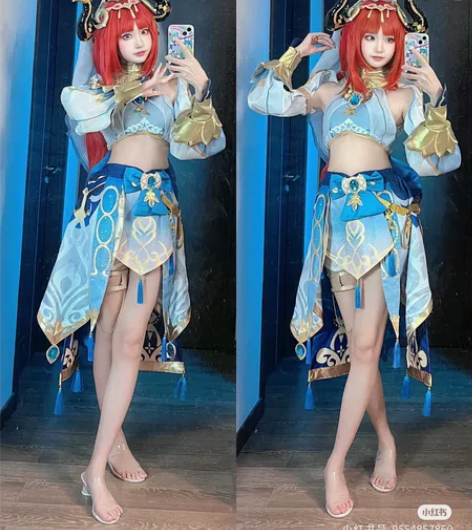原神妮露cos服蓝色服装女西域舞cospl...
